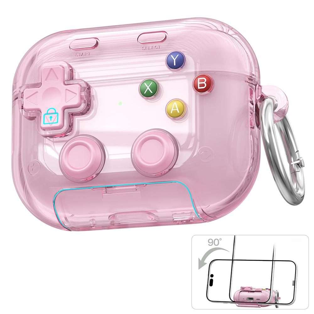 For AirPods 4 XDcase Transparent Retro Game Console Design Earbuds Case with Holder & S ... (Pink)