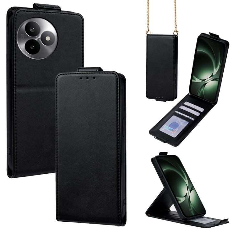 For Redmi K80 Ultra Vertical Flip Cover Solid Color Vegan Leather Phone Case with Cros ... (Black)