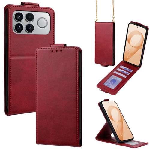 For Redmi K90 Pro Max 5G Vertical Flip Cover Solid Color Vegan Leather Phone Case with C ... (Red)
