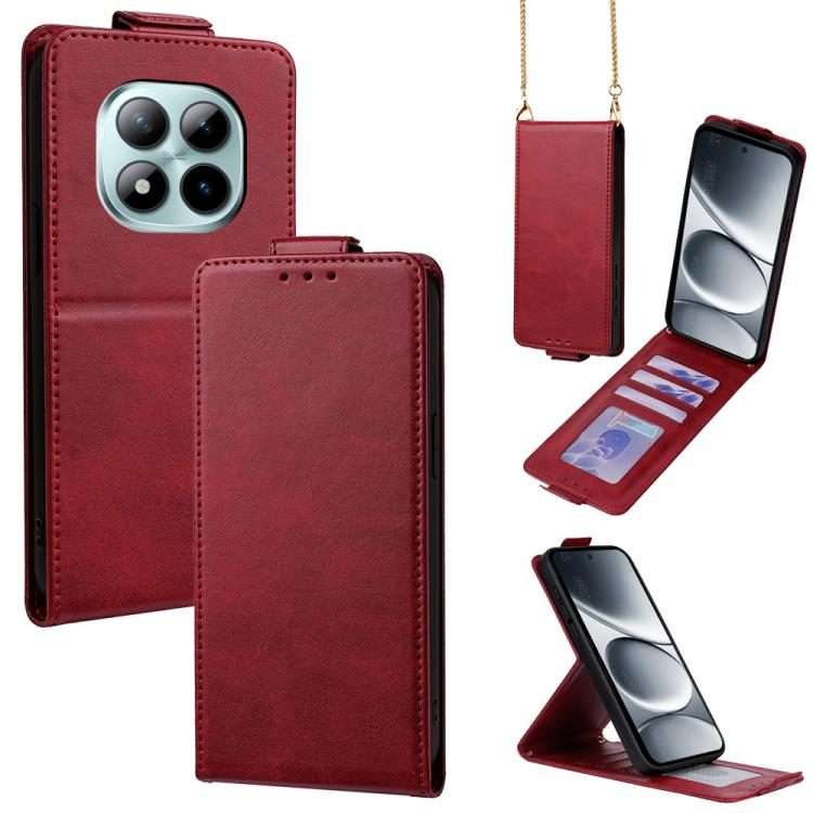 For Redmi Note 15 Pro 5G Global 163.6mm Vertical Flip Cover Solid Color Vegan Leather Ph ... (Red)
