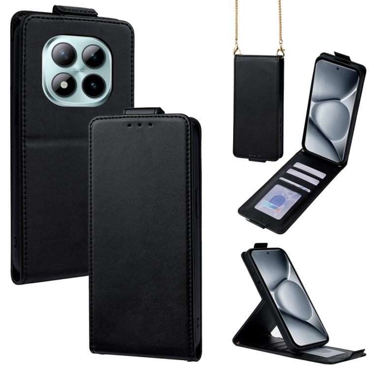 For Redmi Note 15 Pro+ 5G Global 163.3mm Vertical Flip Cover Solid Color Vegan Leather ... (Black)