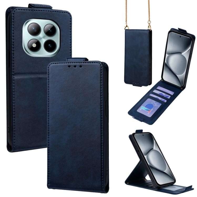 For Redmi Note 15 Pro+ 5G Global 163.3mm Vertical Flip Cover Solid Color Vegan Leather ... (Blue)