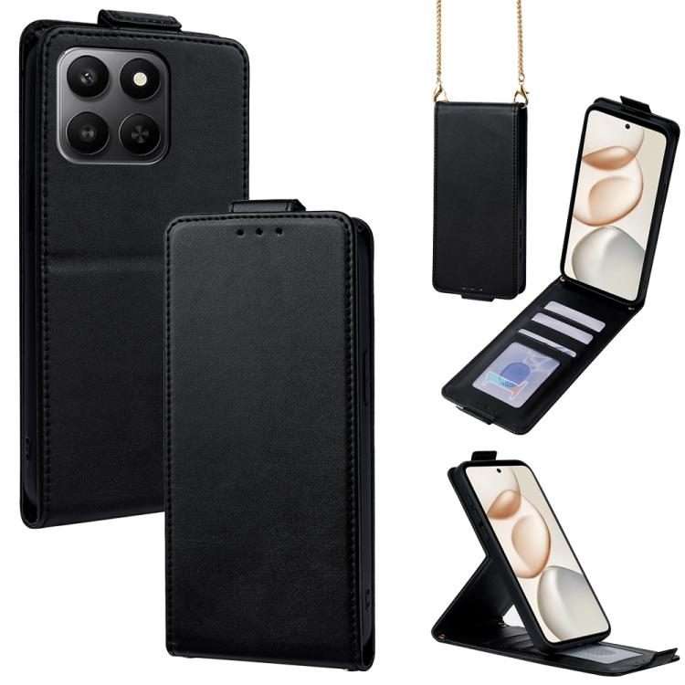 For Honor 400 Smart 5G / X7d 4G / 5G Vertical Flip Cover Solid Color Vegan Leather Pho ... (Black)