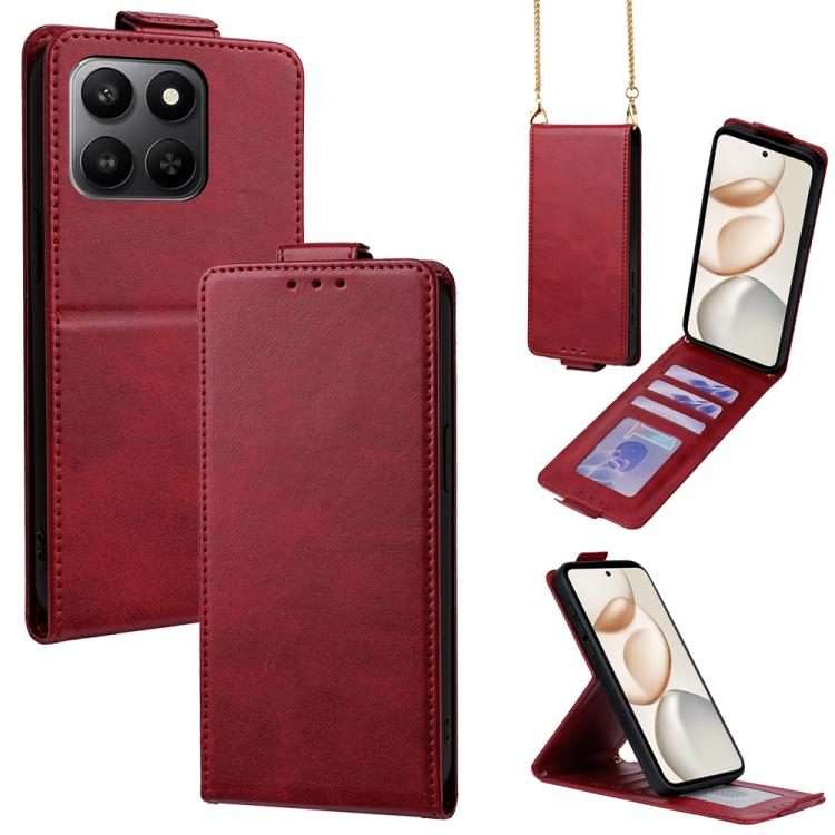 For Honor 400 Smart 5G / X7d 4G / 5G Vertical Flip Cover Solid Color Vegan Leather Phone ... (Red)