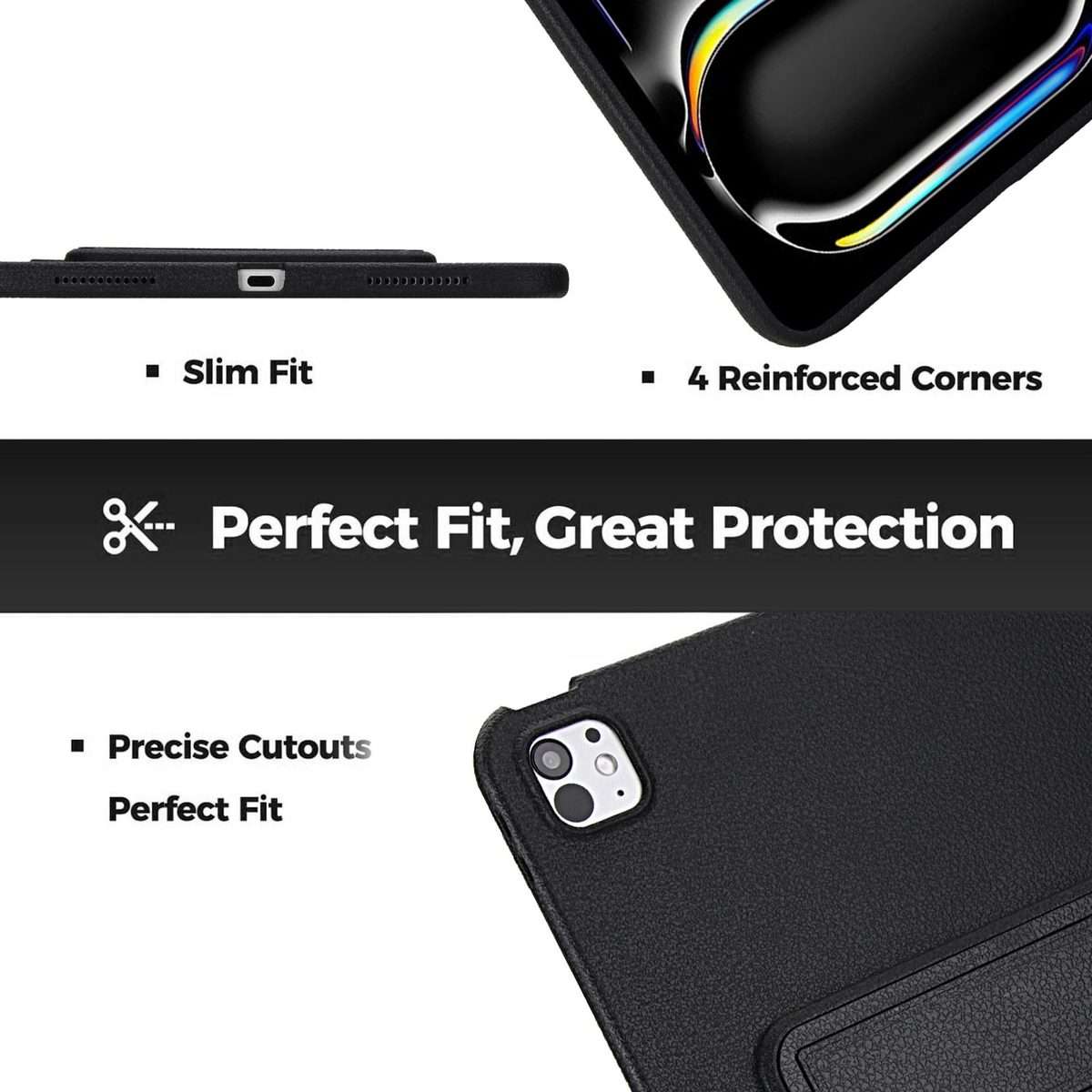 For iPad Pro 11 2025 / 2024 Leather-Textured PU Shockproof Tablet Case with Holder(Black)