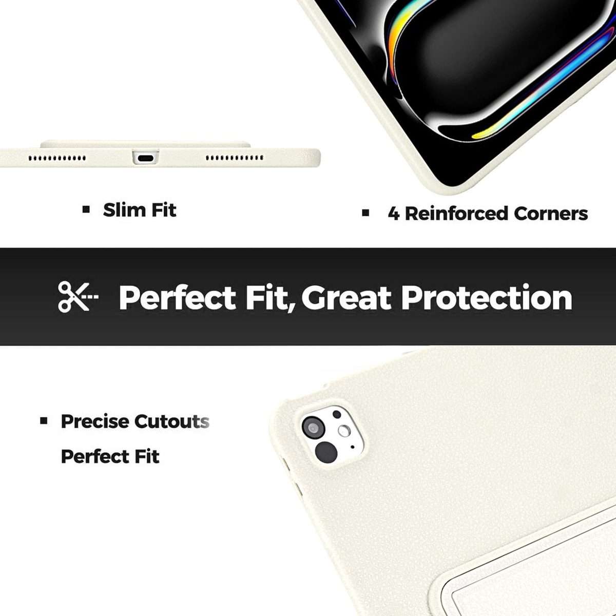 For iPad Pro 11 2025 / 2024 Leather-Textured PU Shockproof Tablet Case with Holder(White)