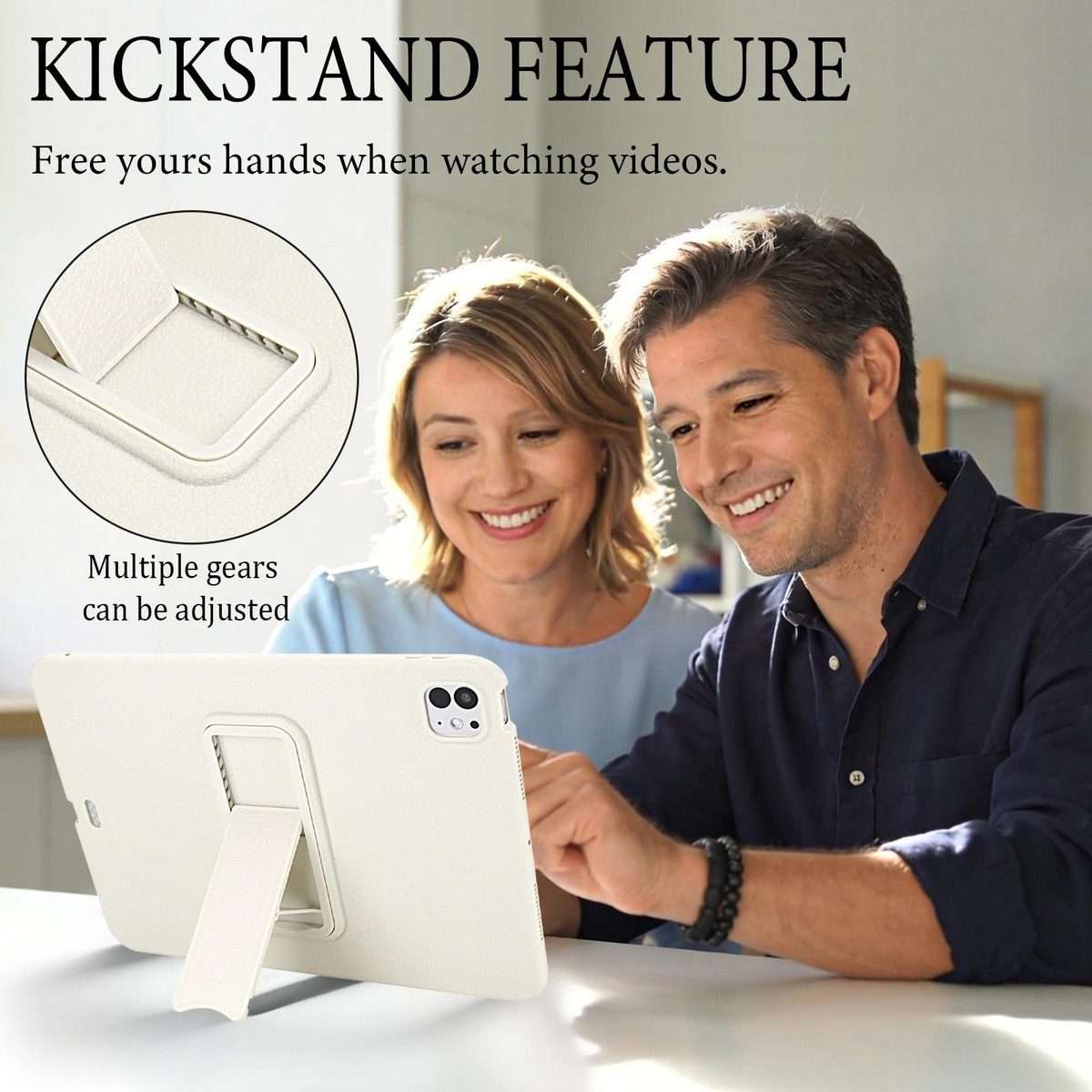 For iPad Pro 11 2025 / 2024 Leather-Textured PU Shockproof Tablet Case with Holder(White)