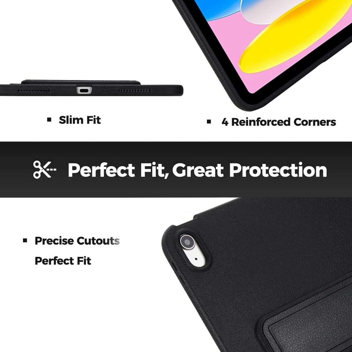 For iPad Air 11 2026 / 2025 / 2024 Leather-Textured PU Shockproof Tablet Case with Holder(Black)