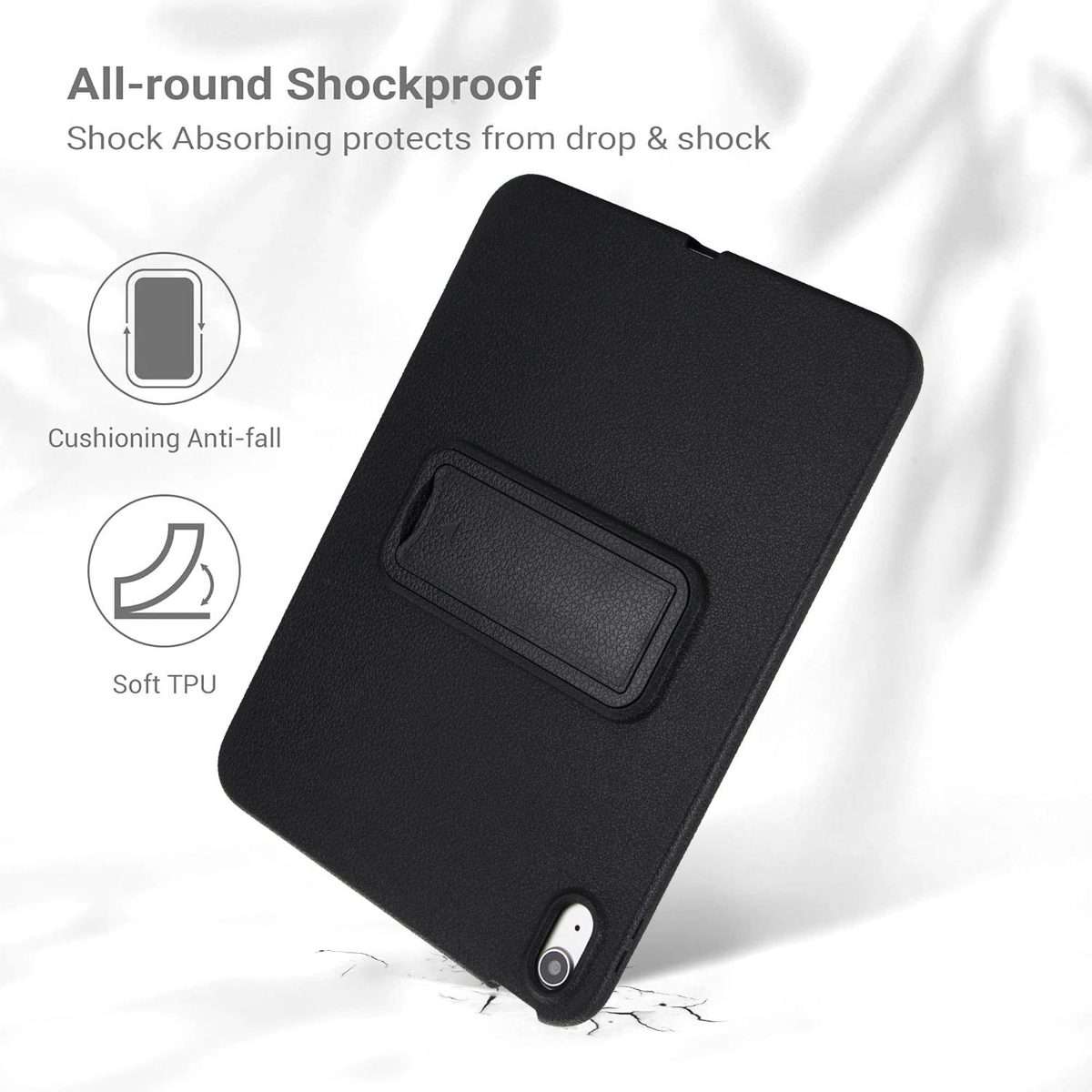 For iPad Air 11 2026 / 2025 / 2024 Leather-Textured PU Shockproof Tablet Case with Holder(Black)
