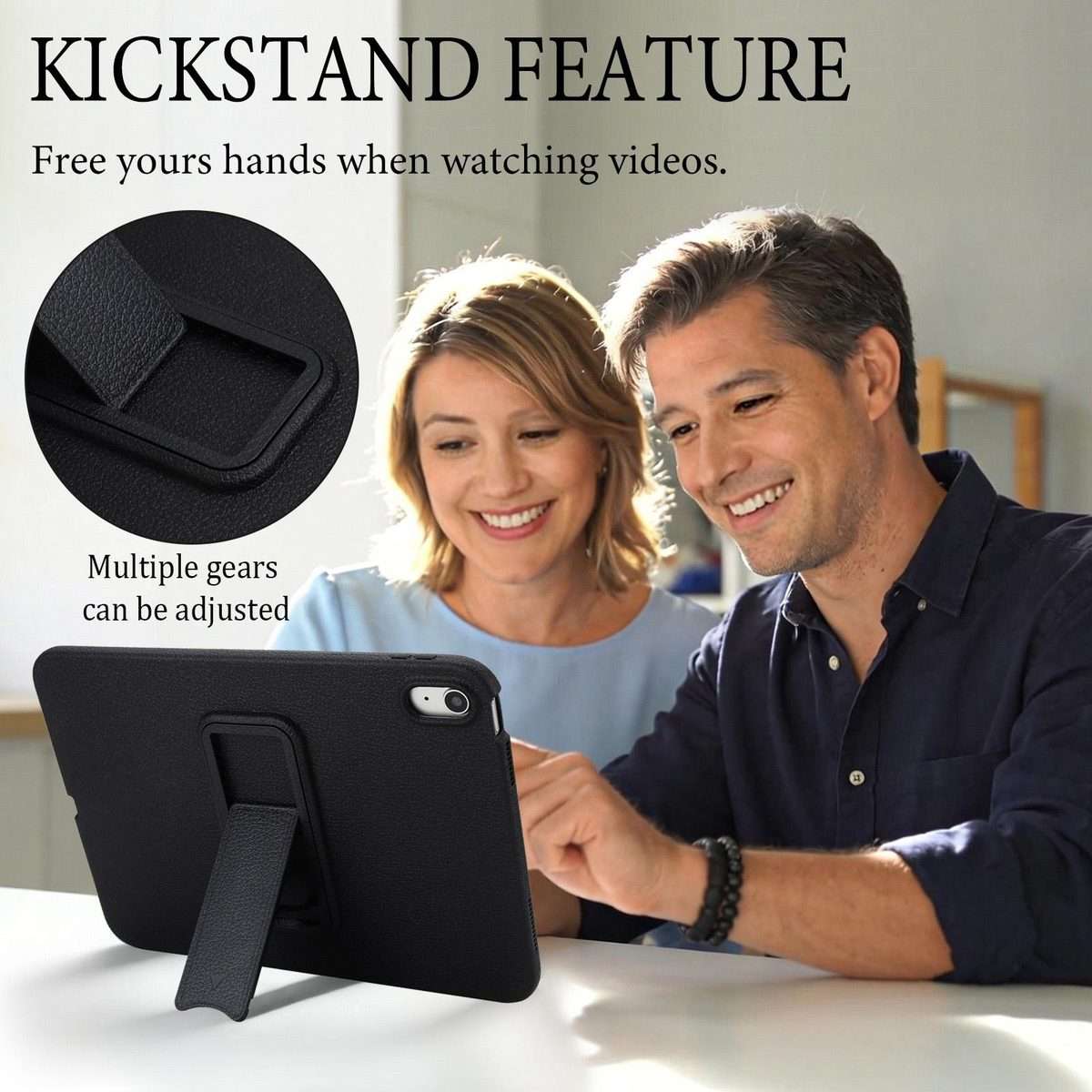 For iPad Air 11 2026 / 2025 / 2024 Leather-Textured PU Shockproof Tablet Case with Holder(Black)
