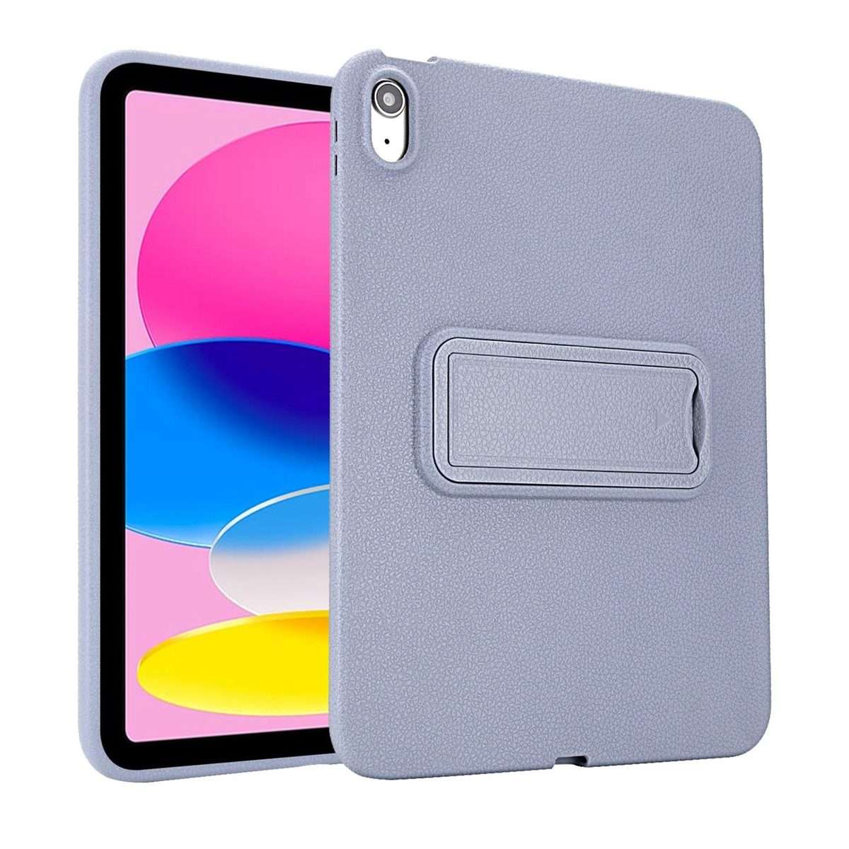 For iPad mini 6 / mini 2024 Leather-Textured PU Shockproof Tablet Case with Holder(Lavender Gray)