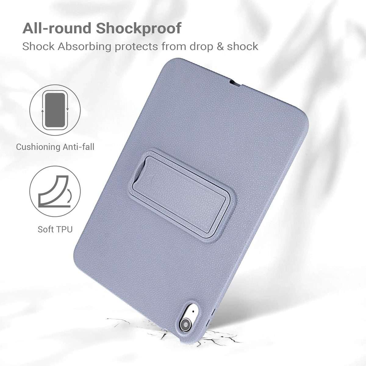 For iPad mini 6 / mini 2024 Leather-Textured PU Shockproof Tablet Case with Holder(Lavender Gray)