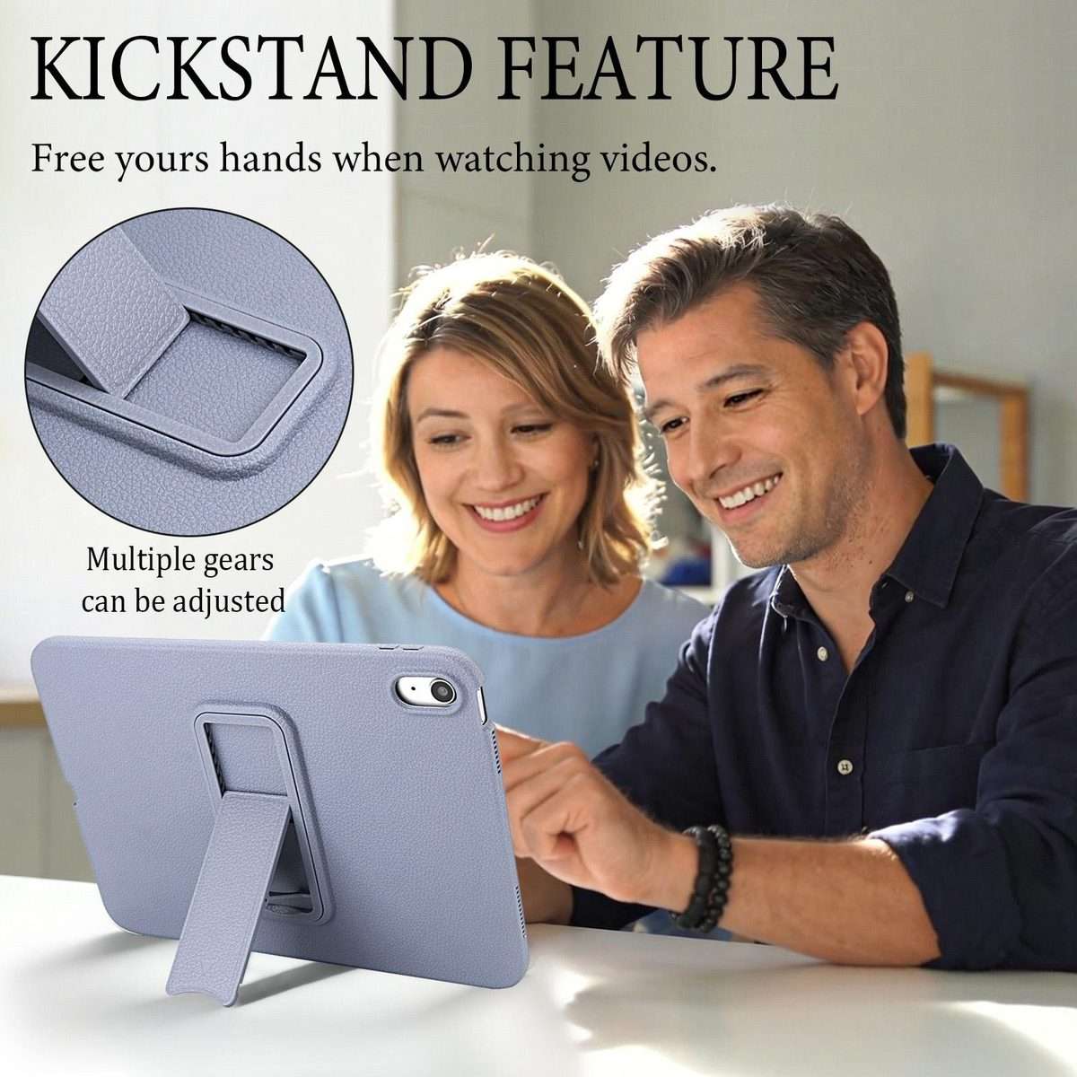 For iPad mini 6 / mini 2024 Leather-Textured PU Shockproof Tablet Case with Holder(Lavender Gray)