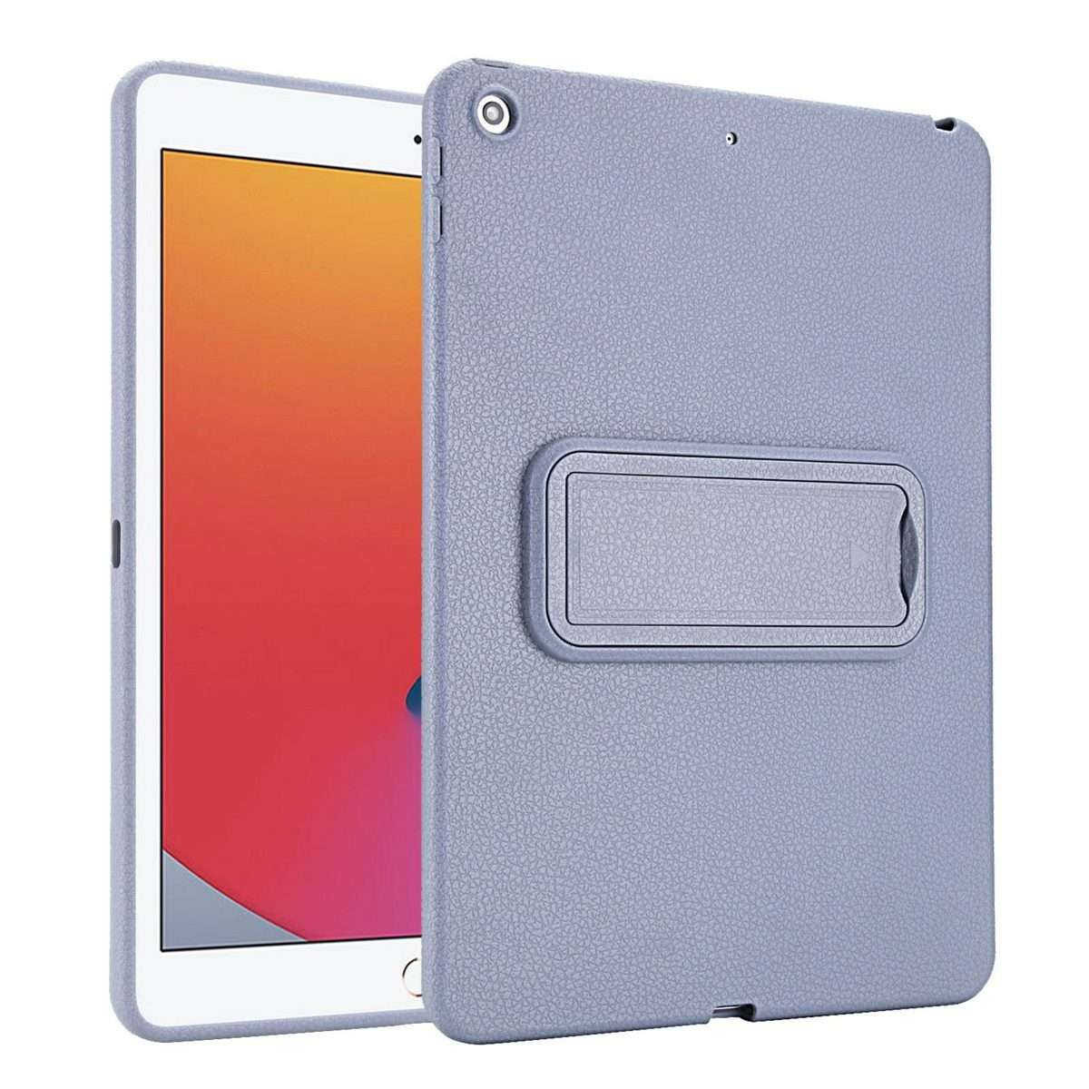 For iPad 10.2 2021 / 2020 / 2019 Leather-Textured PU Shockproof Tablet Case wi ... (Lavender Gray)