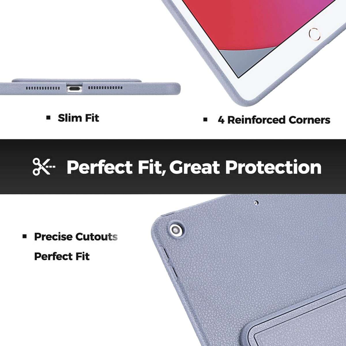For iPad 10.2 2021 / 2020 / 2019 Leather-Textured PU Shockproof Tablet Case wi ... (Lavender Gray)