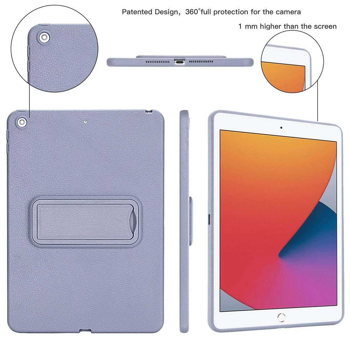 For iPad 10.2 2021 / 2020 / 2019 Leather-Textured PU Shockproof Tablet Case wi ... (Lavender Gray)