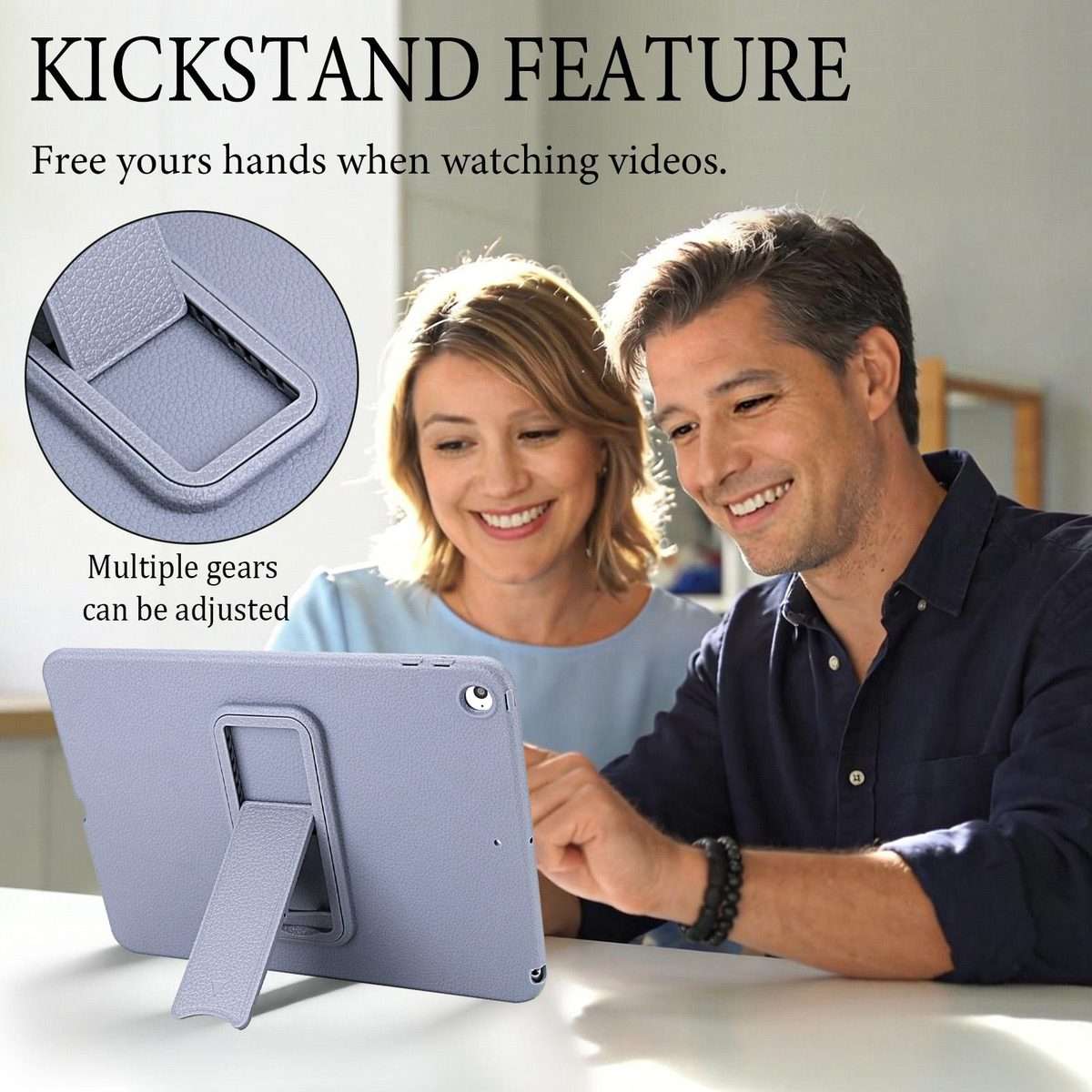 For iPad 10.2 2021 / 2020 / 2019 Leather-Textured PU Shockproof Tablet Case wi ... (Lavender Gray)
