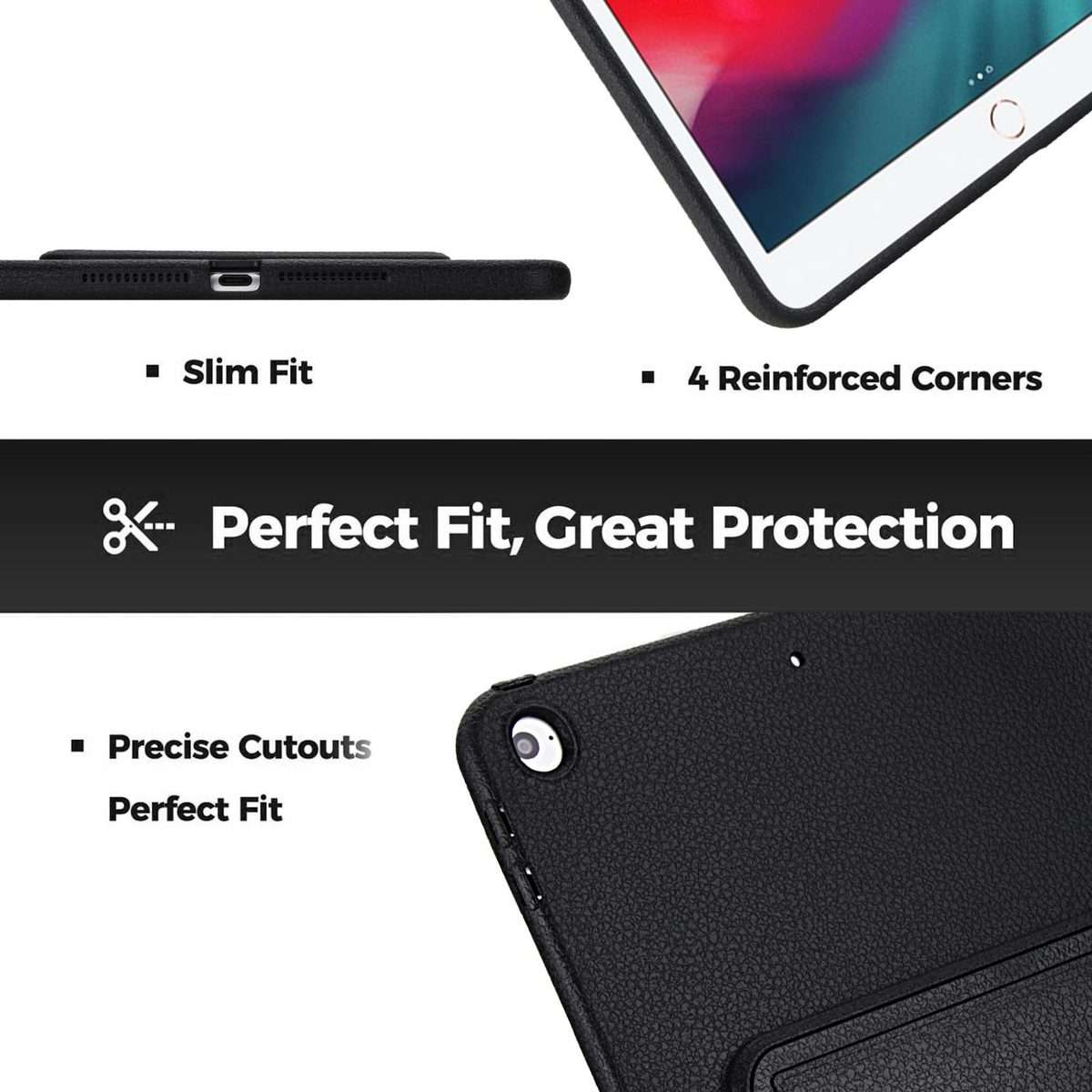 For iPad Air / Air 2 / 9.7 2017 / 2018 Leather-Textured PU Shockproof Tablet Case with ... (Black)