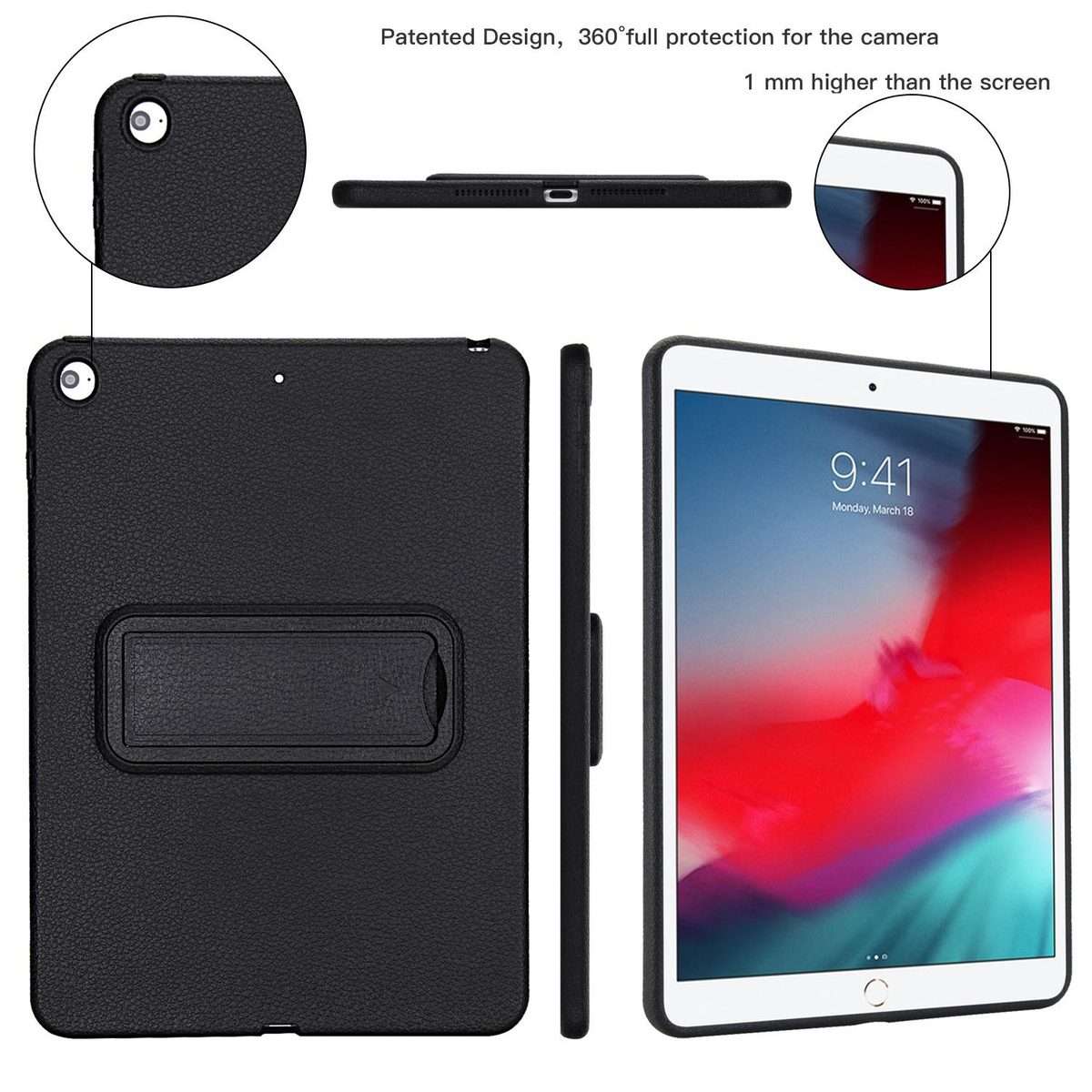 For iPad Air / Air 2 / 9.7 2017 / 2018 Leather-Textured PU Shockproof Tablet Case with ... (Black)