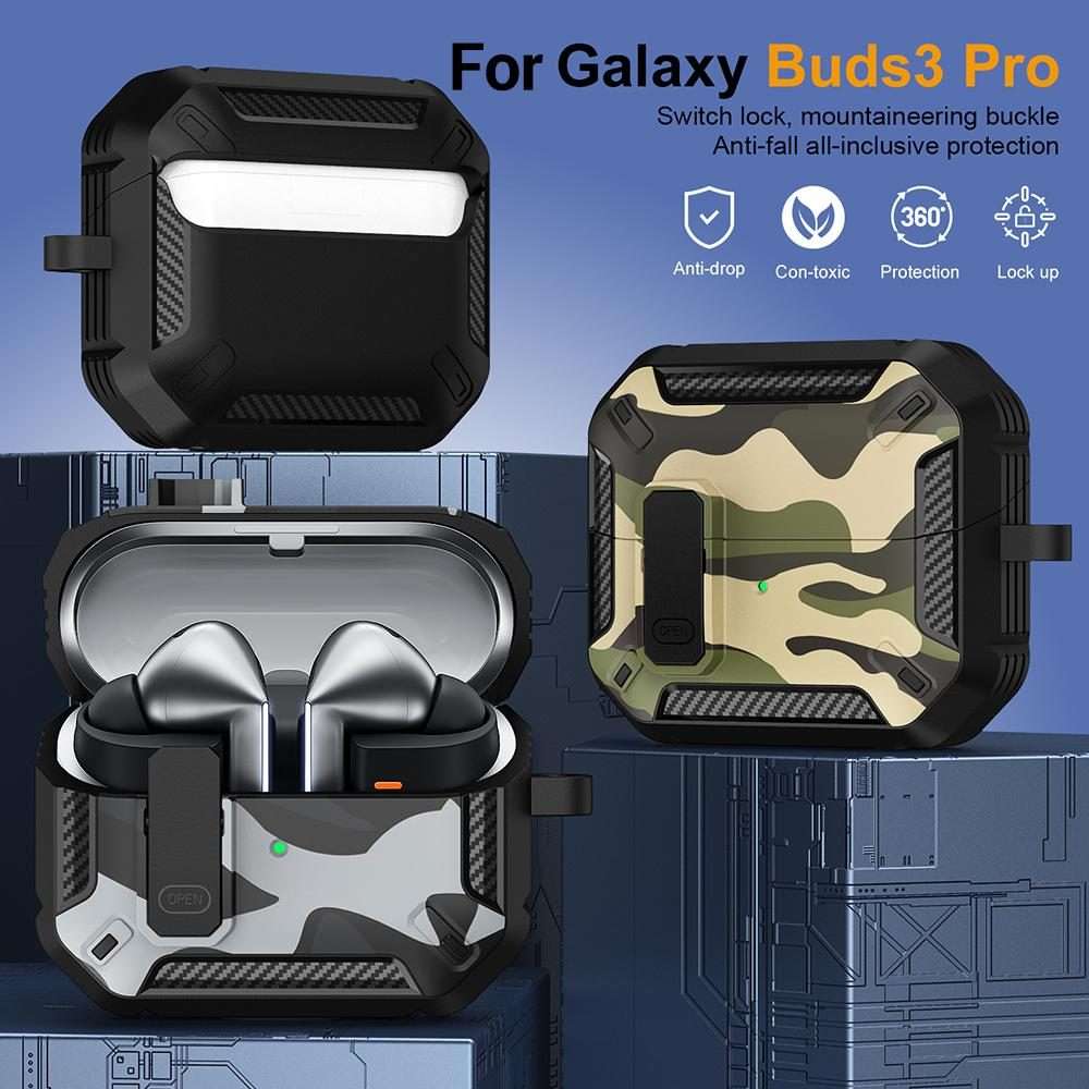 For Samsung Galaxy Buds3 / 3 Pro / 3 FE XDcase Camouflage Security Lock Earbuds C ... (Black Gray)