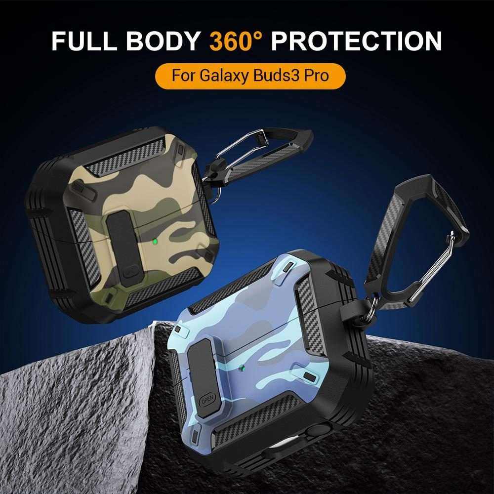 For Samsung Galaxy Buds3 / 3 Pro / 3 FE XDcase Camouflage Security Lock Earbuds C ... (Black Gray)