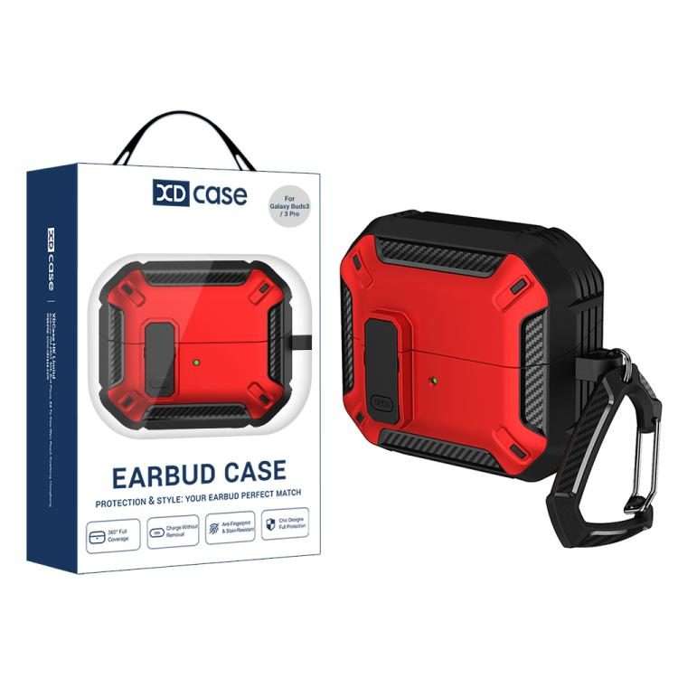For Samsung Galaxy Buds3 / 3 Pro / 3 FE XDcase Solid Color Security Lock Earbuds Case wi ... (Red)