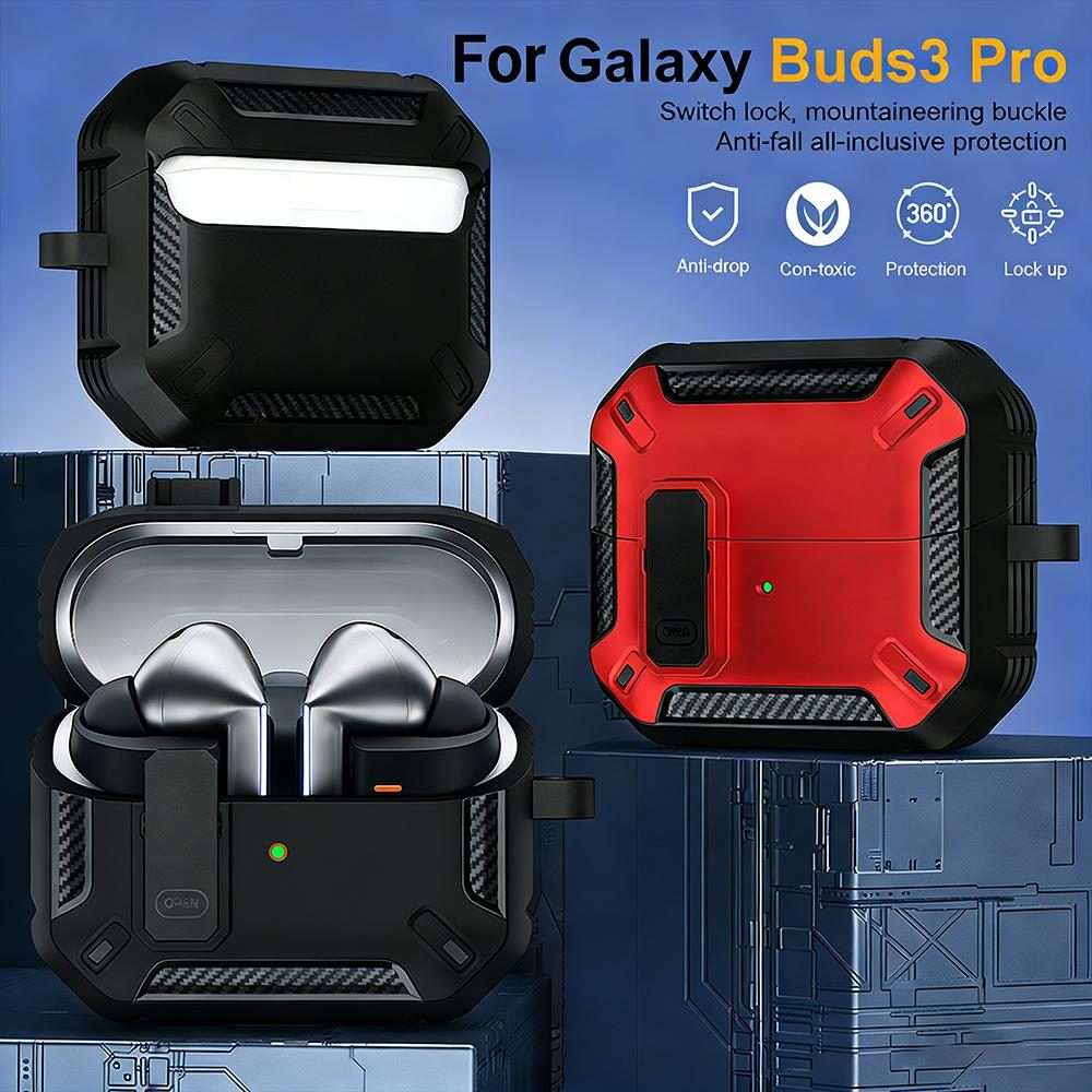 For Samsung Galaxy Buds3 / 3 Pro / 3 FE XDcase Solid Color Security Lock Earbuds Case wi ... (Red)