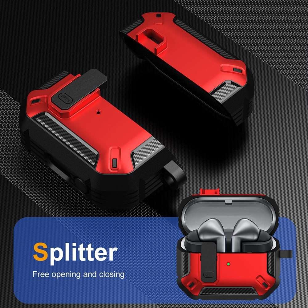For Samsung Galaxy Buds3 / 3 Pro / 3 FE XDcase Solid Color Security Lock Earbuds Case wi ... (Red)