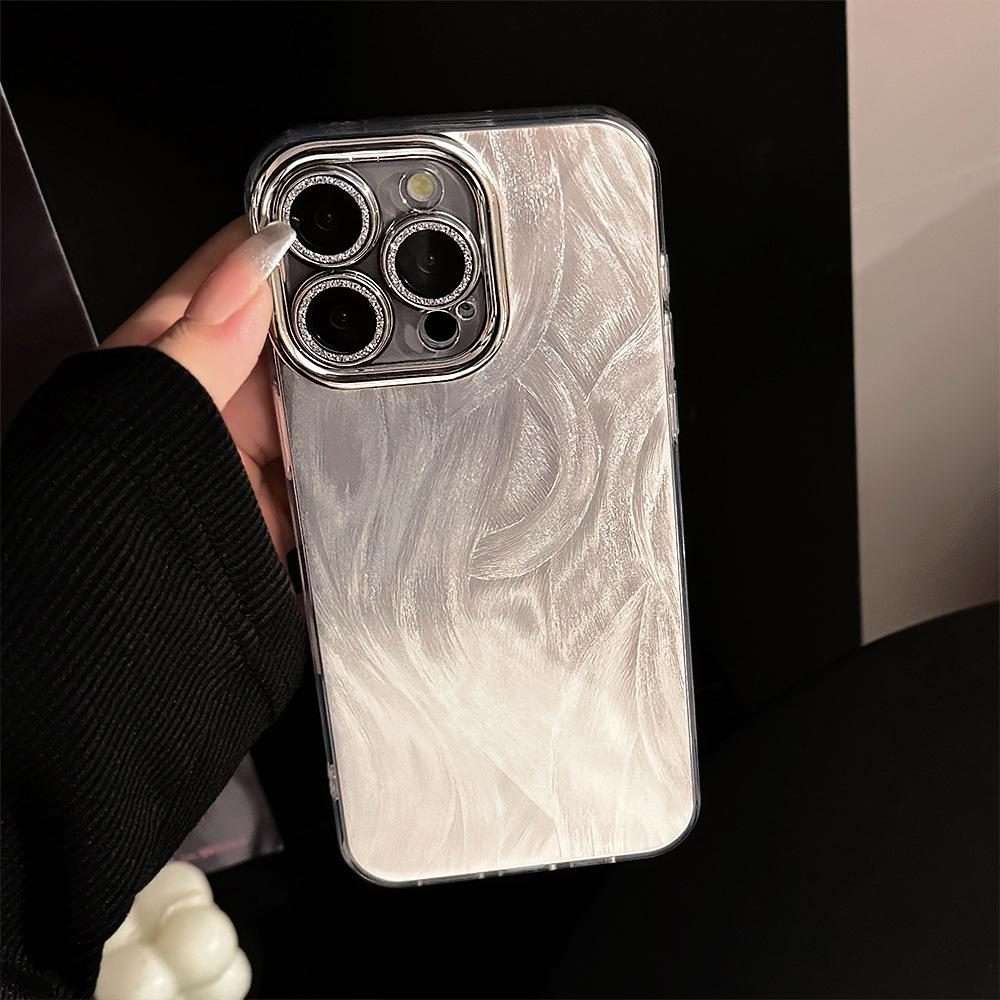 For iPhone 15 Pro Feather-Gauze Laser Phone Case with Lens Film