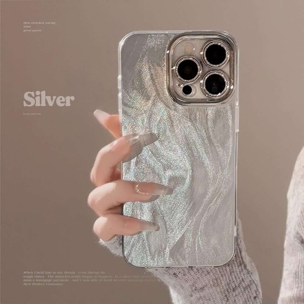 For iPhone 15 Pro Feather-Gauze Laser Phone Case with Lens Film