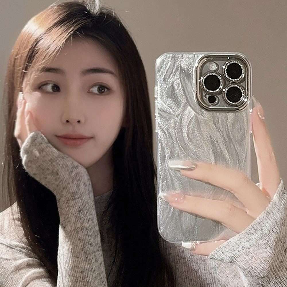 For iPhone 15 Pro Feather-Gauze Laser Phone Case with Lens Film