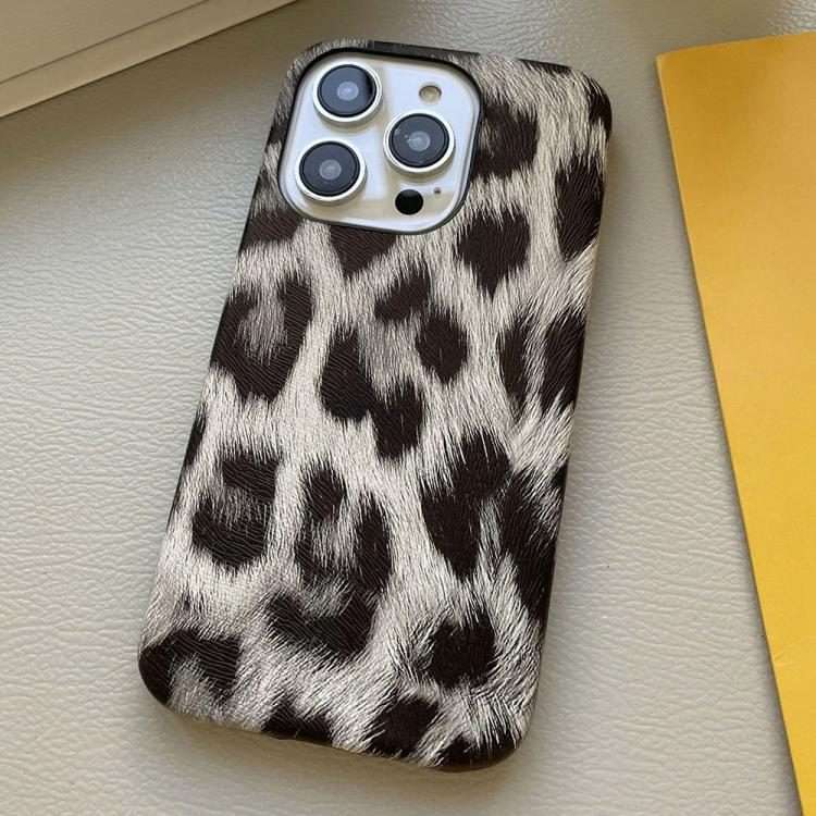 For iPhone 15 Pro Max Leopard Print Leather-Textured PU Phone Case(Silver)