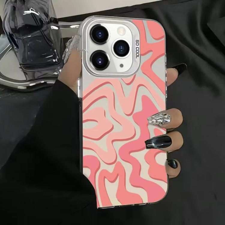 For iPhone 11 Pro Max Wavy Stripes Pattern Frosted IMD 2-in-1 PC Phone Case(Pink)