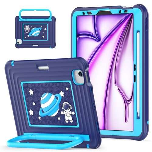 For iPad Air 11 2026 / 2025 / 2024 Handle Holder Silicone Hybrid PC Tablet Case wi ... (Navy Blue)