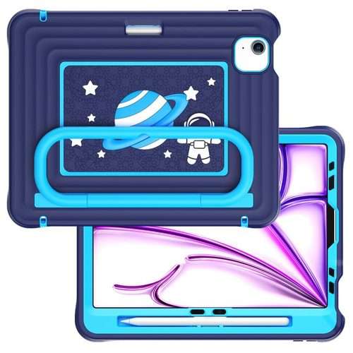 For iPad Air 11 2026 / 2025 / 2024 Handle Holder Silicone Hybrid PC Tablet Case wi ... (Navy Blue)