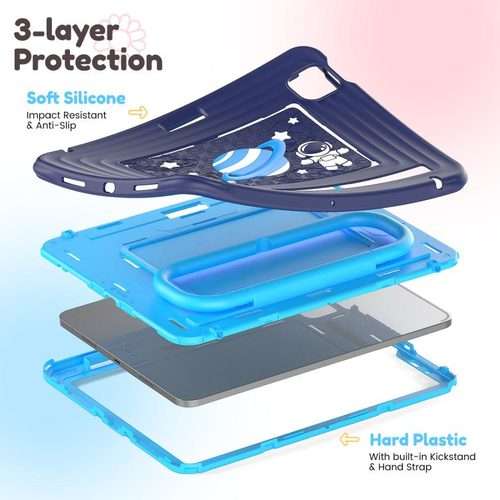 For iPad Air 11 2026 / 2025 / 2024 Handle Holder Silicone Hybrid PC Tablet Case wi ... (Navy Blue)
