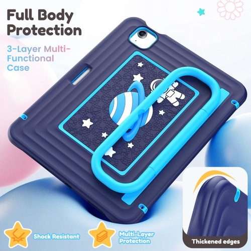 For iPad Air 11 2026 / 2025 / 2024 Handle Holder Silicone Hybrid PC Tablet Case wi ... (Navy Blue)