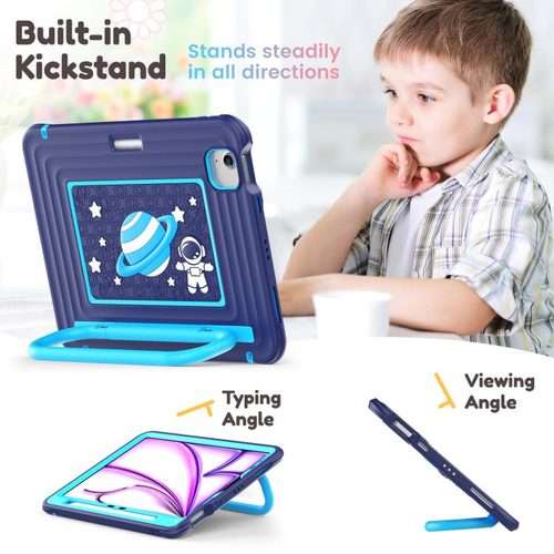 For iPad Air 11 2026 / 2025 / 2024 Handle Holder Silicone Hybrid PC Tablet Case wi ... (Navy Blue)