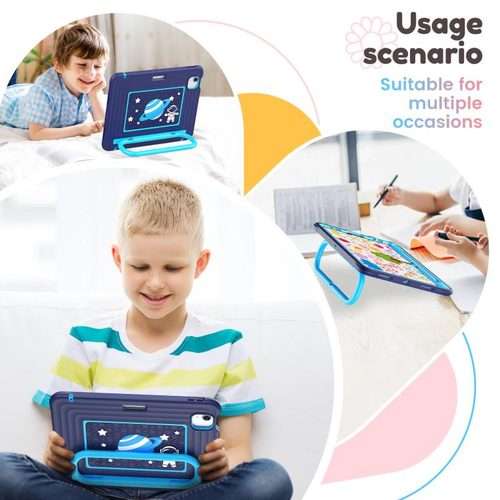 For iPad Air 11 2026 / 2025 / 2024 Handle Holder Silicone Hybrid PC Tablet Case wi ... (Navy Blue)