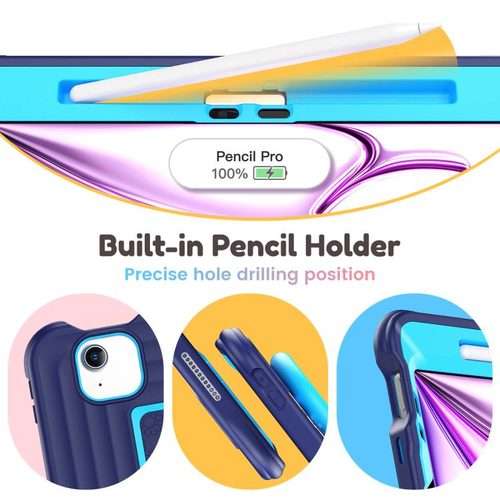 For iPad Air 11 2026 / 2025 / 2024 Handle Holder Silicone Hybrid PC Tablet Case wi ... (Navy Blue)