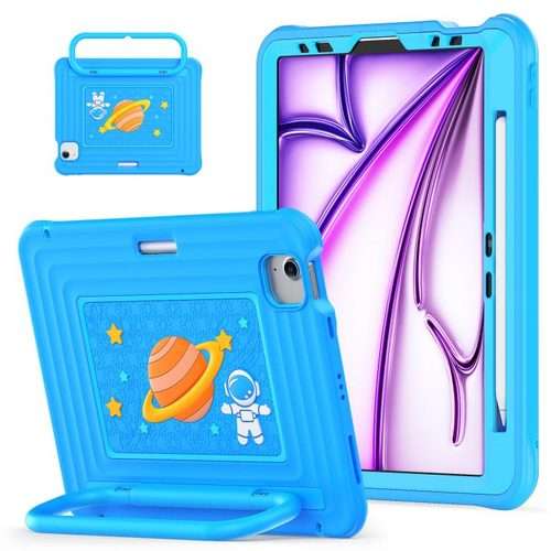 For iPad Air 11 2026 / 2025 / 2024 Handle Holder Silicone Hybrid PC Tablet Case w ... (Light Blue)