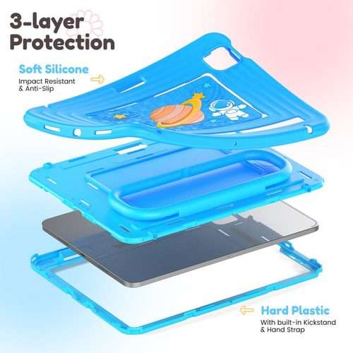 For iPad Air 11 2026 / 2025 / 2024 Handle Holder Silicone Hybrid PC Tablet Case w ... (Light Blue)