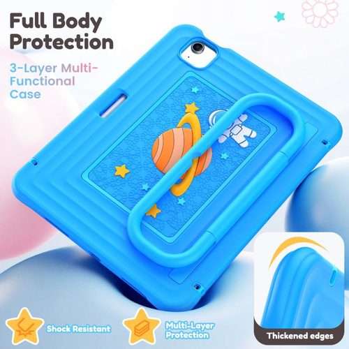 For iPad Air 11 2026 / 2025 / 2024 Handle Holder Silicone Hybrid PC Tablet Case w ... (Light Blue)