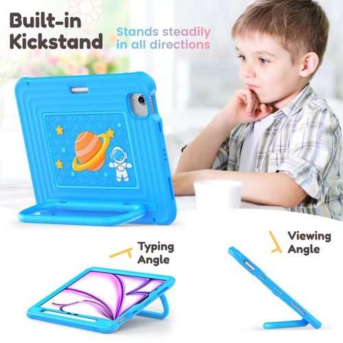 For iPad Air 11 2026 / 2025 / 2024 Handle Holder Silicone Hybrid PC Tablet Case w ... (Light Blue)