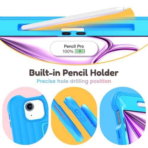 For iPad Air 11 2026 / 2025 / 2024 Handle Holder Silicone Hybrid PC Tablet Case w ... (Light Blue)