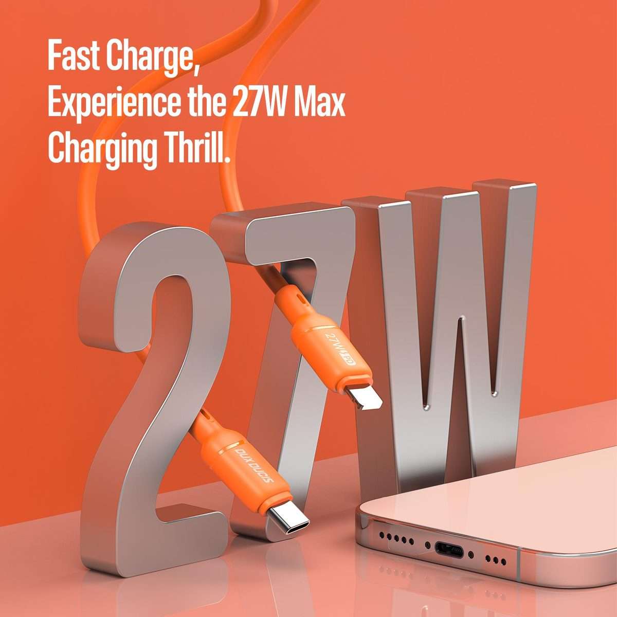 DUX DUCIS SILI Series 27W Type-C to 8 Pin Silicone Data Cable, Length: 1m(Orange)