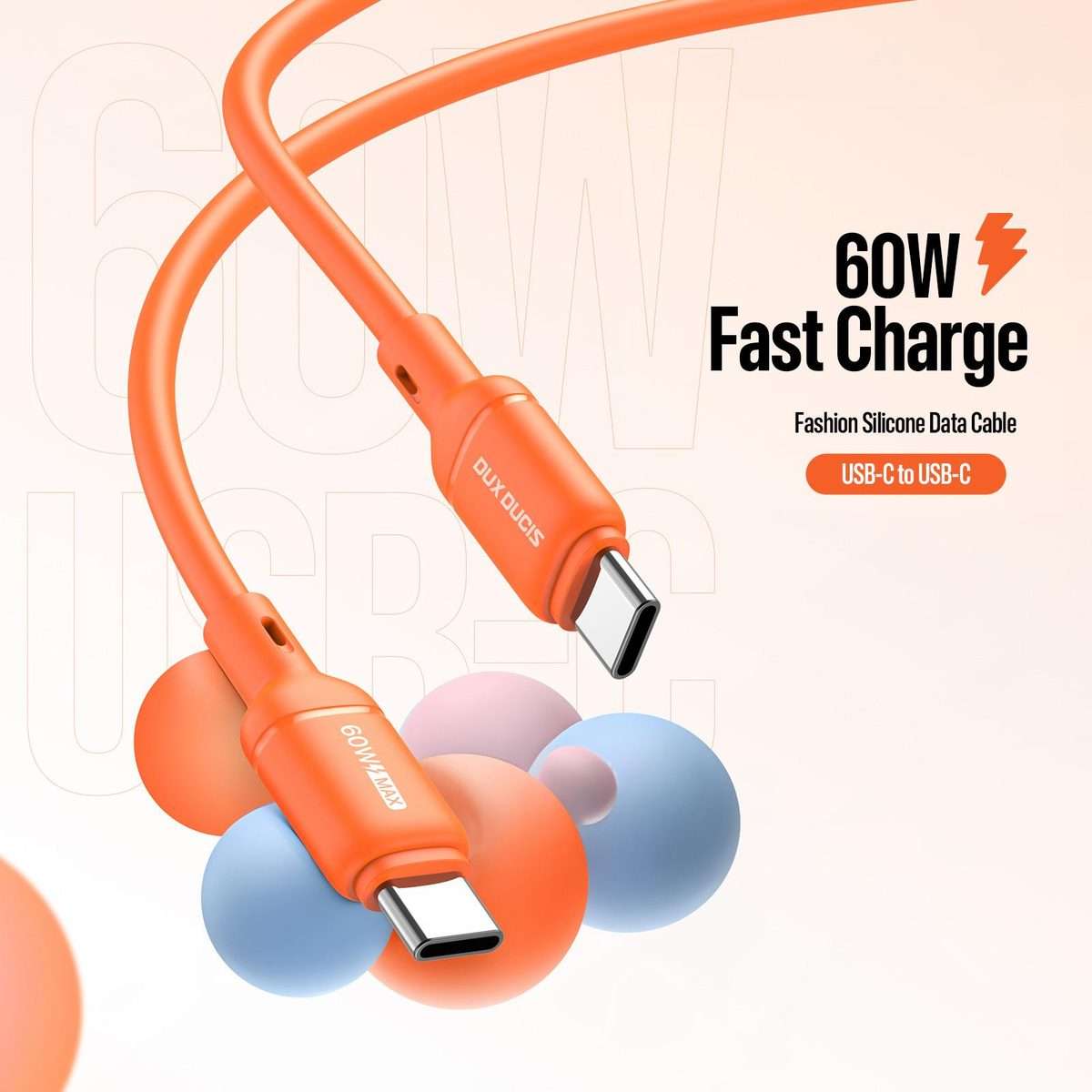 DUX DUCIS SILI Series 60W Type-C to Type-C Silicone Data Cable, Length: 1m(Orange)