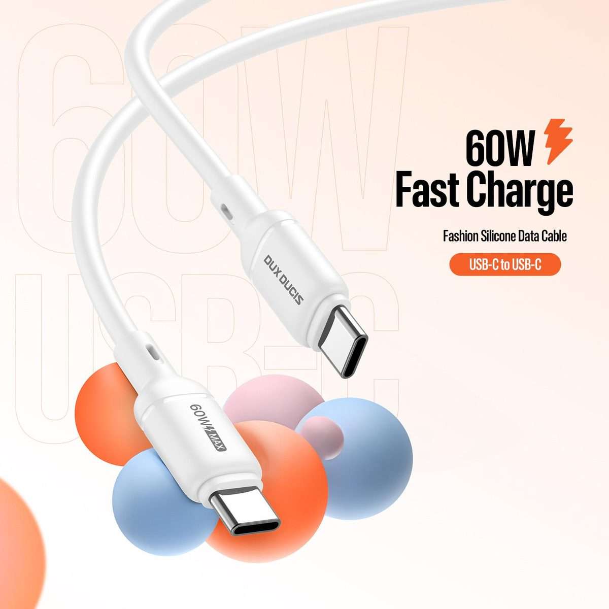DUX DUCIS SILI Series 60W Type-C to Type-C Silicone Data Cable, Length: 1m(White)