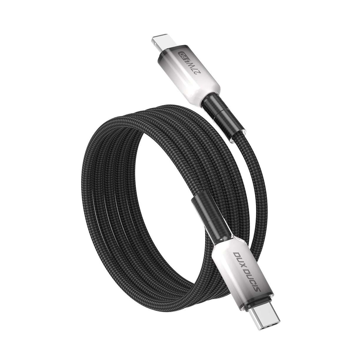 DUX DUCIS WLCM Series 27W Type-C to 8 Pin Transparent Gradient Braided Data Cable, Len ... (Black)
