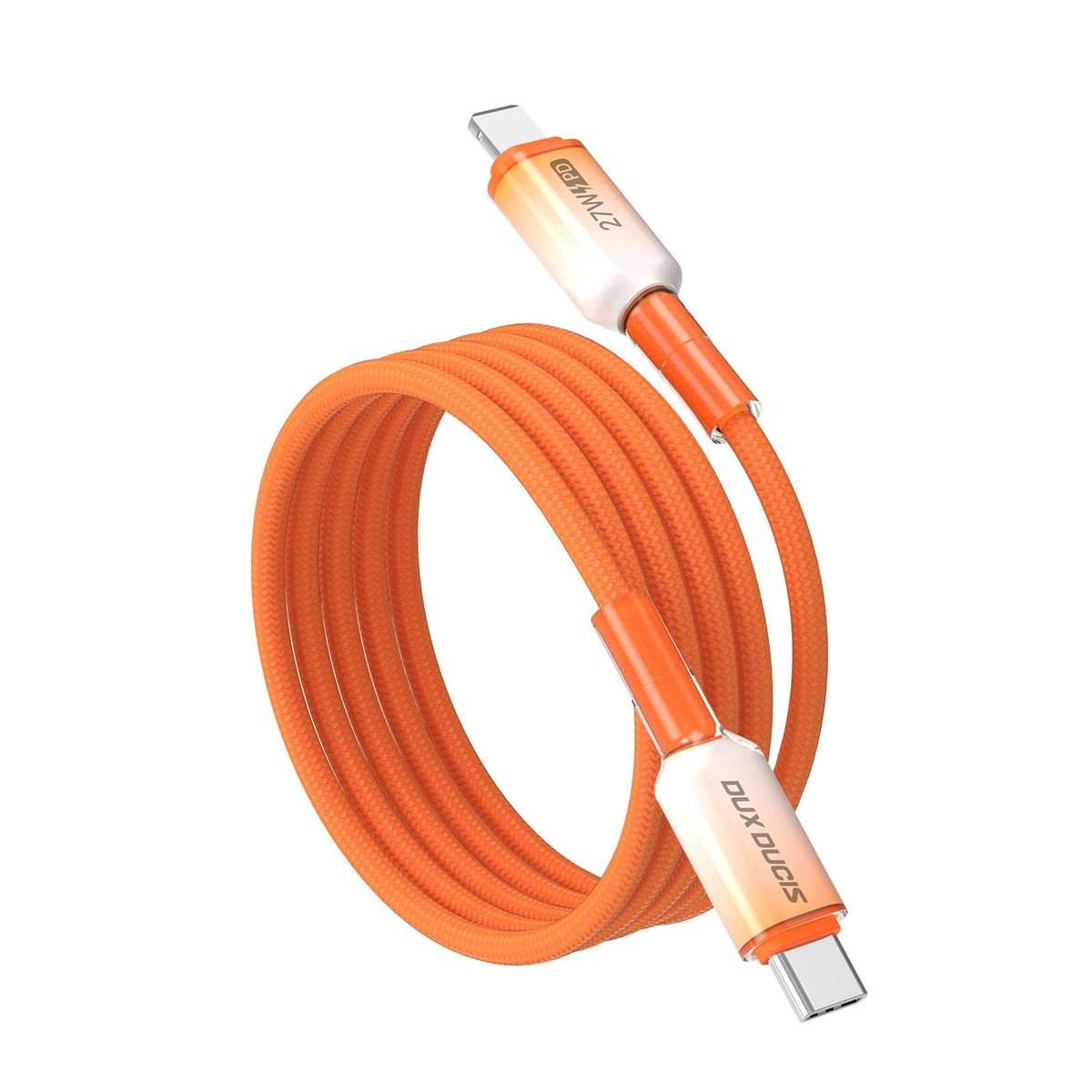 DUX DUCIS WLCM Series 27W Type-C to 8 Pin Transparent Gradient Braided Data Cable, Le ... (Orange)